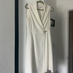 Calvin Klein White Sheath Midi Dress Plunge Neckline